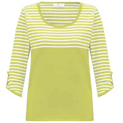 Peraluna Women's Green Sailor Striped Knitwear 3/4 Sleeve Pullover - Lime/white