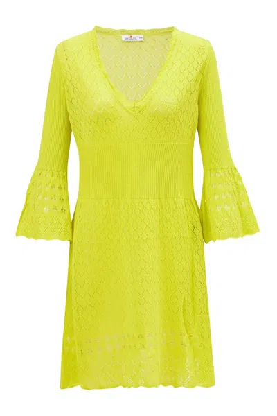 Peraluna Women's Green Yoho Openwork V-neck Knit Mini Dress In Lime