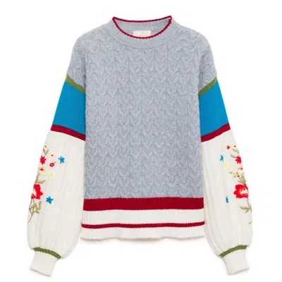 Peraluna Women's Grey / Blue / Red Aurora Loose Fit Knit Jumper In Grey/blue/red