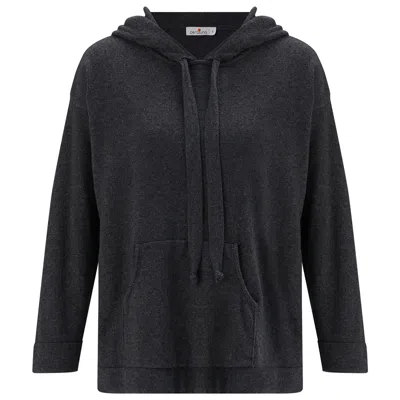 Peraluna Women's Grey Cashmere Blend Knit Hoodie Pullover Sweater - Anthracite