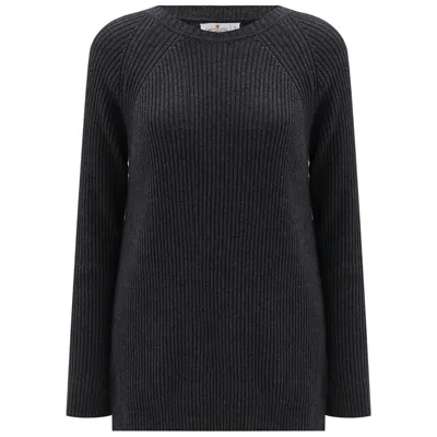 Peraluna Women's Grey Cashmere Blend O-neck Ribbed Slit Pullover - Anthracite Melange