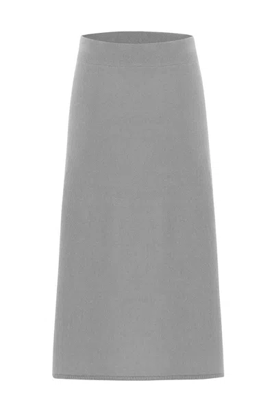 Peraluna Women's Grey Casual Cashmere Blend Knitwear Midi Flare Skirt - Gray Melange