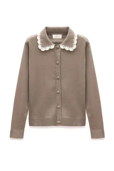 Peraluna Women's Grey Laila Flat Knit Polo-neck Cardigan In Mink In Gray