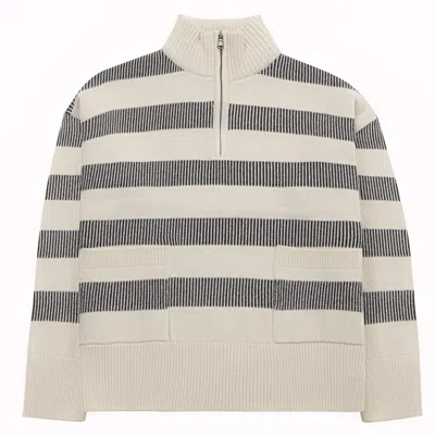 Peraluna Women's Grey / White Misty Sweater High-neck Zipped Striped Jumper In Ecru/grey In Grey/white