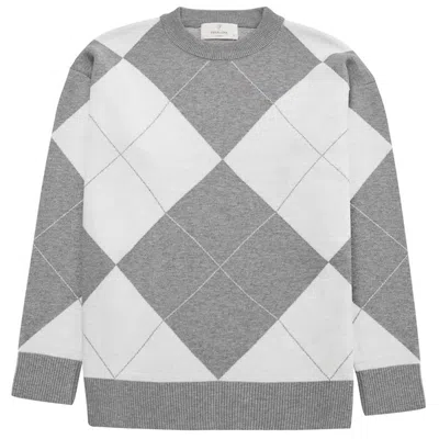 Peraluna Women's Grey / White Oxford O-neck Diamond Pattern Pullover In Grey In Grey/white