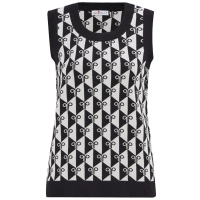Peraluna Women's Jacquard Knitwear Sleeveless Sweater - Black/ecru