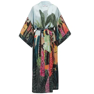 Peraluna Women's Kauri Tropic Patterned Satin Kimono - Multicolour