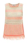 Peraluna Women's Kiyo Tassled Sleeveless Blouse In Beige/neon Orange In Beige/orange