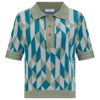 Peraluna Women's Lena Blouse Geometric Retro Patterned Knit Blouse - Multicolour In Blue