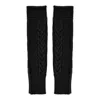Peraluna Women's Long Fingerless Cable Knit Arm Warmer Thumb Hole Stretchy Cashmere Blend Gloves - Black In Black