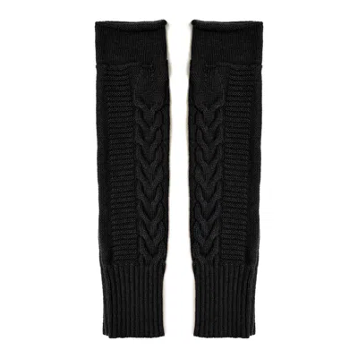 Peraluna Women's Long Fingerless Cable Knit Arm Warmer Thumb Hole Stretchy Cashmere Blend Gloves - Black