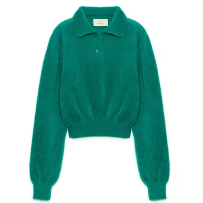Peraluna Women's Lucy Polo-neck Crop Knit Blouse In Dark Green