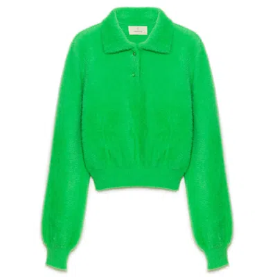 Peraluna Women's Lucy Polo-neck Crop Knit Blouse In Light Green