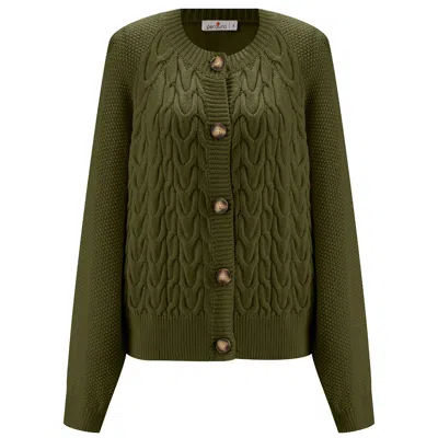 Peraluna Women's May Cardigan Cable Knit Balloon Sleeve In Green