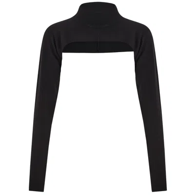 Peraluna Women's Mock Neck Long Sleeve Knitwear Super Crop Top - Black