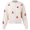 Peraluna Women's Neutrals Cherry Hand Embroidered Cardigan In Cream In Red/white