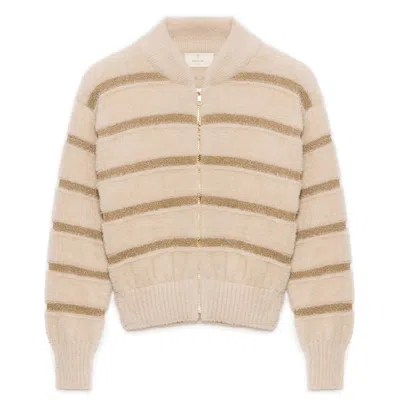 Peraluna Women's Neutrals / Rose Gold Iceberg Glittered Knit Bomber Jacket In Beige