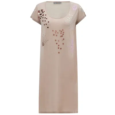 Peraluna Women's Neutrals Sequin Embroidered Fine Knitwear Dress In Beige