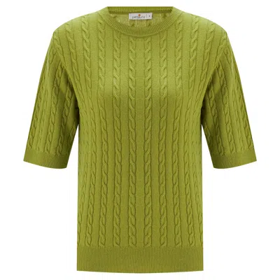 Peraluna Women's Nicole Cable Knit Cashmere Blend Short Sleeve Blouse - Green