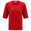 Peraluna Women's Nicole Cable Knit Cashmere Blend Short Sleeve Blouse - Red In Red