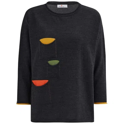 Peraluna Women's O-neck 3/4 Sleeve Tri-pocket Knitwear Pullover - Anthracite Melange In Multi