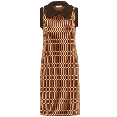 Peraluna Women's Organic Cotton Blend Knee-level Sleeveless Knitwear Dress - Multicolour In Brown