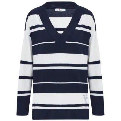 Peraluna Women's Organic Cotton V-neck Striped Knitwear Pullover - Black/ecru