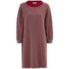 Peraluna Women's Organic Cotton Wide O-neck 3/4 Pleated Sleeve Above-knee Knitwear Dress - Grey/bordeaux In Gray