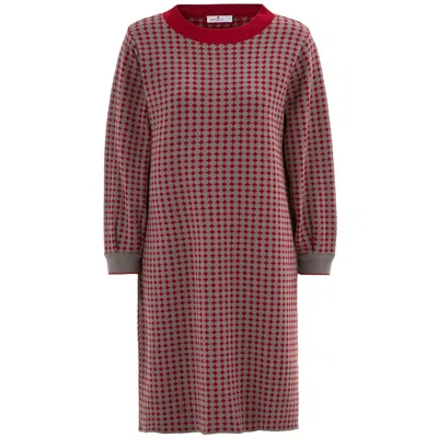 Peraluna Women's Organic Cotton Wide O-neck 3/4 Pleated Sleeve Above-knee Knitwear Dress - Grey/bordeaux In Gray