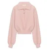 Peraluna Women's Pink / Purple Lucy Polo-neck Crop Knit Blouse In Light Pink In Pink/purple