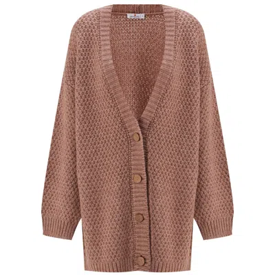 Peraluna Women's Pink / Purple Maya Brass Mesh Long Knit Cardigan - Powder In Pink/purple