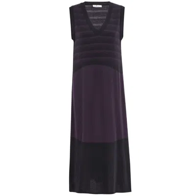 Peraluna Women's Pink / Purple Organic Cotton Blend V-neck Sleeveless Midi Knitwear Dress - Dark Purple In Pink/purple