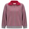 Peraluna Women's Polo-neck 3/4 Sleeve Geometric Patterned Knitwear Pullover - Grey/burgundy In Grey