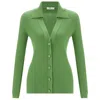 Peraluna Women's Polo V-neck Ribbed Knit Cardigan - Bay Leaf Green In Green