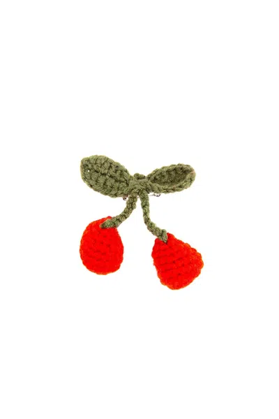 Peraluna Women's Red Cherry Handmade Knit Brooch