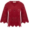 Peraluna Women's Red Hiromi V-neck Bell Sleeve Blouse In Magenta In Red