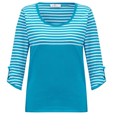 Peraluna Women's Sailor Striped Knitwear 3/4 Sleeve Pullover - Turquoise/white In Blue/white