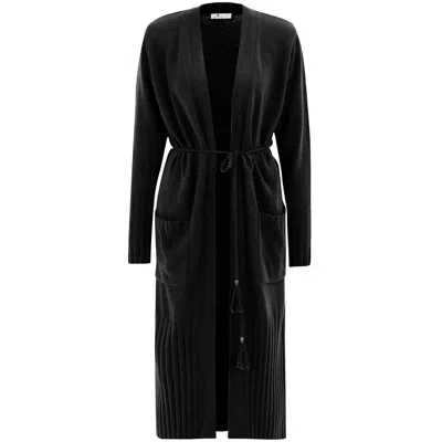 Peraluna Women's Shawl Collar Cashmere Blend Long Belted Cardigan - Black
