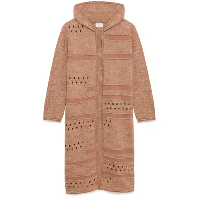 Peraluna Women's Skyler Openwork Knit Long Cardigan With Hood In Light Brown