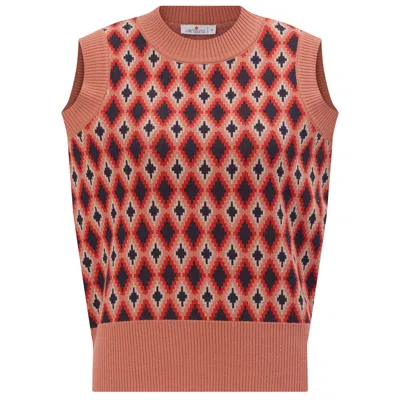 Peraluna Women's Trudy Slipover Diamond Pattern Knit Vest In Somon Multi In Brown