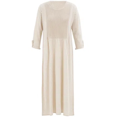 Peraluna Women's White 3d Vertical Striped Midi Knit Dress - Ecru Melange