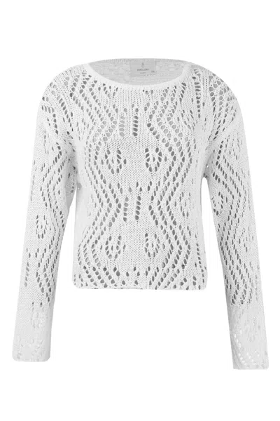 Peraluna Women's White Amy Top Openwork Knitted Blouse In Ecru