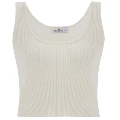 Peraluna Women's White Cashmere Blend Crop Fit Ribbed Knitwear Singlet - Ecru