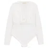 PERALUNA WOMEN'S WHITE DEVON V-NECK KNIT SNAP-CLOSURE BODYSUIT IN ECRU