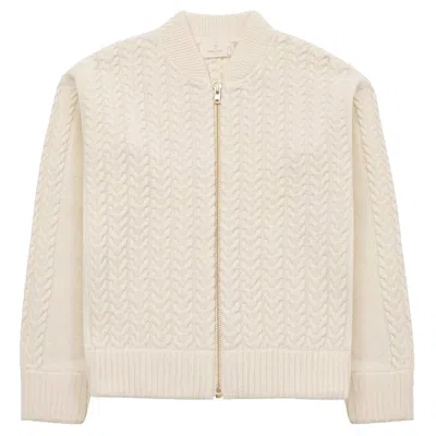 Peraluna Women's White Dover Cable Knit Bomber Jacket In Ecru