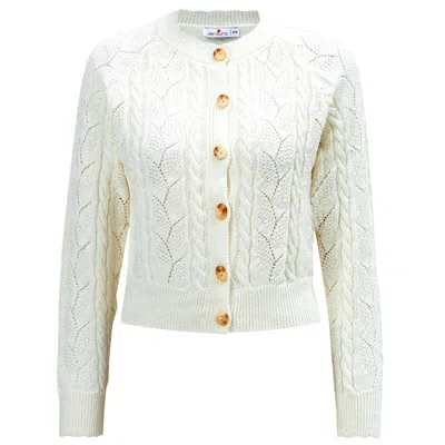 Peraluna Women's White Ella Cable Knit Openwork Cropped Cardigan - Ecru