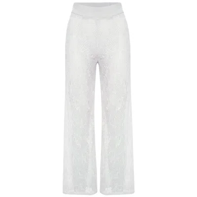 Peraluna Women's White Emma Lace Knit Flared Trouser In Ecru