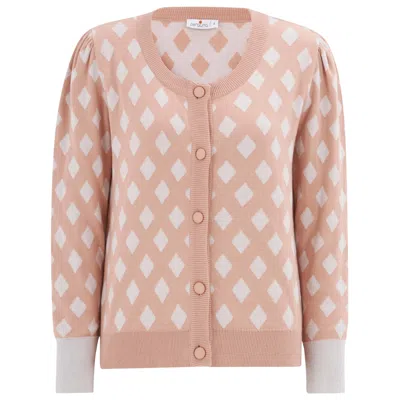 Peraluna Women's White Geometric Pattern Knitwear Cardigan In Salmon/ Ecru