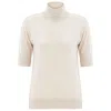 Peraluna Women's White Betty High Neck Short Sleeve Knitwear Fine Blouse - Ecru Melange In White