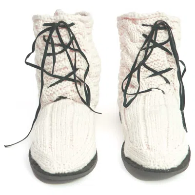 Peraluna Women's White Knitwear Ankle Boots - Ecru